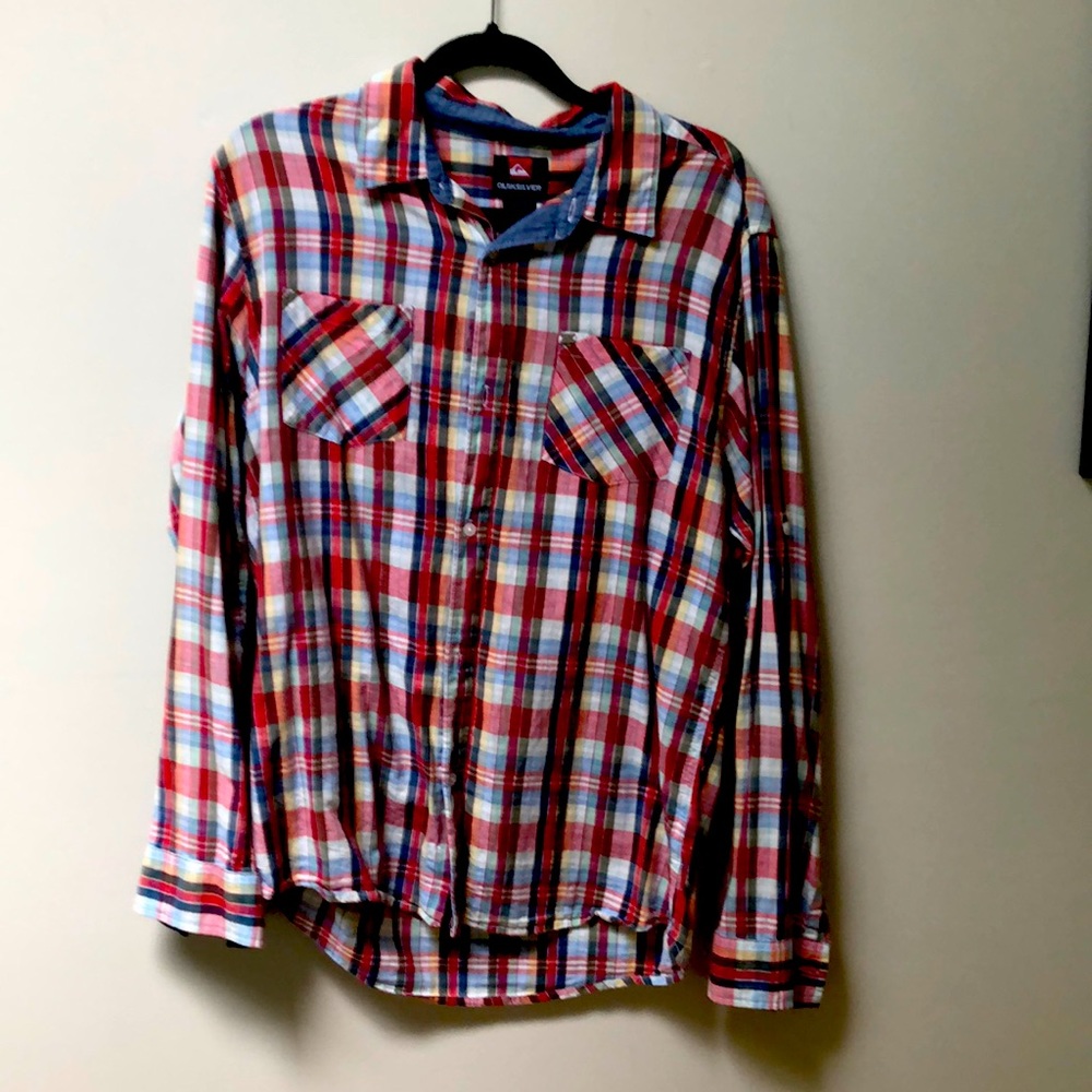Mens M Quiksilver Multicolor Plaid LS Shirt